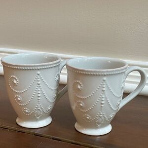 Two Lenox French Perle Light Gray Footed Coffee Cups Mugs